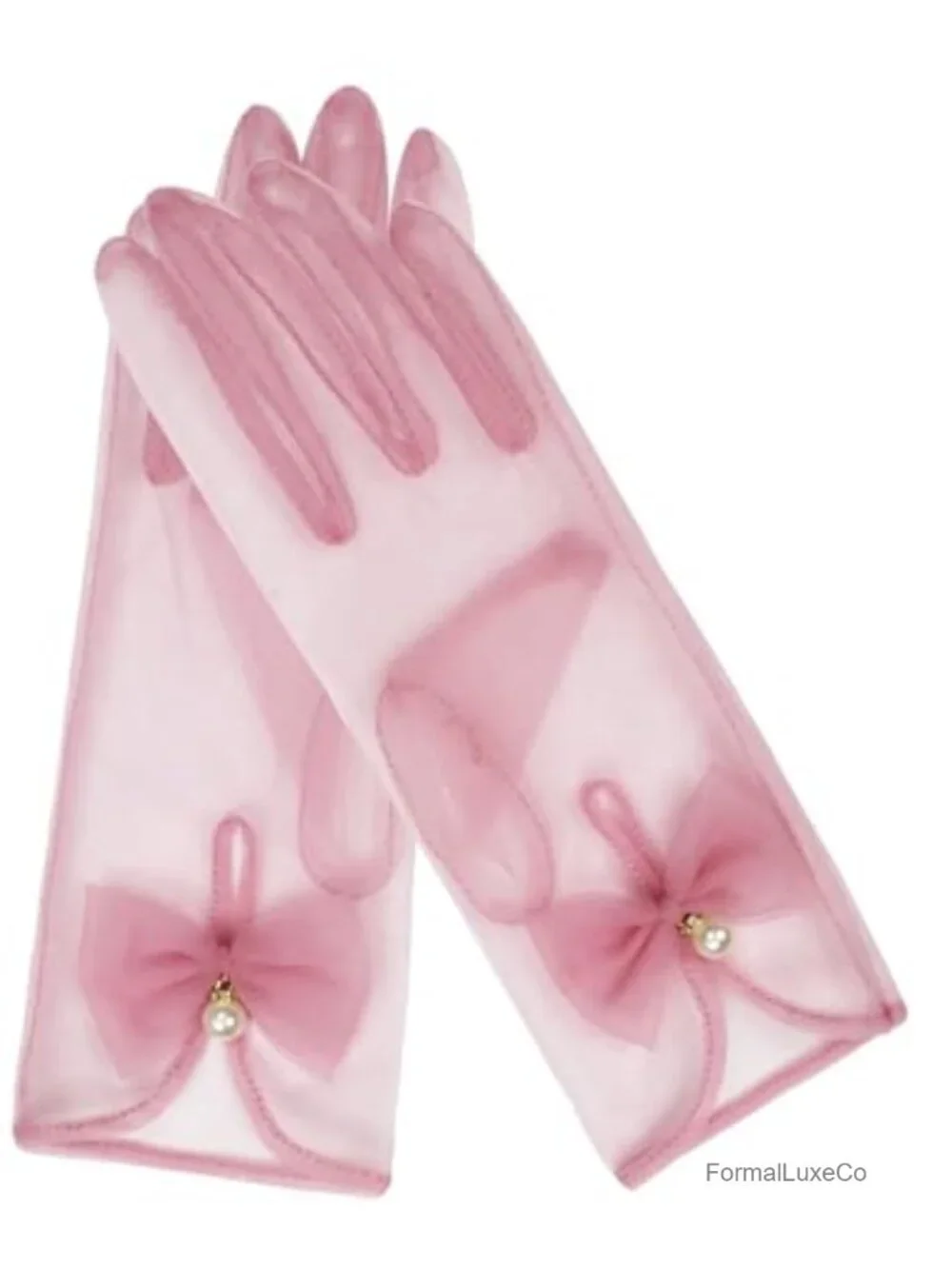 Women's Bow Tea Party Gloves Sheer Elegant Mesh Short Gloves Wedding Bridesmaid